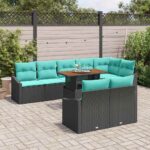 vidaXL Záhradný jedálenský set s vankúšom 9 pcs Čierna a Modrozelená – Obrázok 3