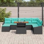 vidaXL Záhradný jedálenský set s vankúšom 9 pcs Čierna a Modrozelená – Obrázok 3