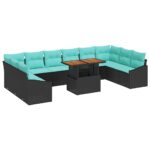 vidaXL Záhradný jedálenský set s vankúšom 11 pcs Čierna a modrozelená – Obrázok 2