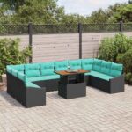 vidaXL Záhradný jedálenský set s vankúšom 11 pcs Čierna a modrozelená – Obrázok 3
