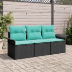 vidaXL Súprava záhradných pohoviek s vankúšom 3 pcs Čierna Poly ratan