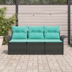 vidaXL Súprava záhradných pohoviek s vankúšom 3 pcs Čierna Poly ratan – Obrázok 3