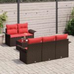 vidaXL Súprava záhradných pohoviek 6 pcs Beige a Červená polyratan – Obrázok 3