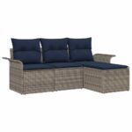 vidaXL Súprava záhradných pohoviek s vankúšom 4 pcs Sivá polyratan – Obrázok 2