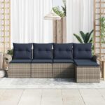 vidaXL Súprava záhradných pohoviek s úložiskom 5 pcs Sivá polyratan – Obrázok 3