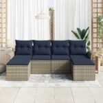 vidaXL Súprava záhradných pohoviek s vankúšom 6 pcs Sivá Poly ratan – Obrázok 3
