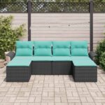 vidaXL Súprava záhradných pohoviek s vankúšom 6 pcs Čierna Poly ratan – Obrázok 3
