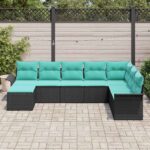 vidaXL Súprava záhradných pohoviek s vankúšom 8 pcs Čierna Poly ratan – Obrázok 3