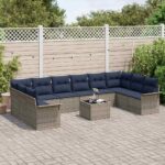 vidaXL Súprava záhradných pohoviek s úložiskom 11 pcs Sivá polyratan – Obrázok 3