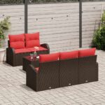 vidaXL Súprava záhradných pohoviek 6 pcs Beige a Červená polyratan – Obrázok 3