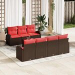 vidaXL Súprava záhradných pohoviek 8 pcs Beige a Červená polyratan
