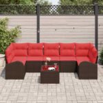 vidaXL Súprava záhradných pohoviek 8 pcs Beige a Červená polyratan – Obrázok 3