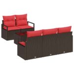 vidaXL Súprava záhradných pohoviek 6 pcs Beige a Červená polyratan – Obrázok 2