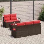 vidaXL Súprava záhradných pohoviek 6 pcs Beige a Červená polyratan – Obrázok 3