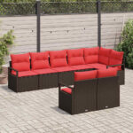 vidaXL Súprava záhradných pohoviek 8 pcs Hnedá a červená polyratan – Obrázok 3