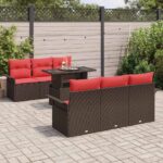 vidaXL Súprava záhradných pohoviek s vankúšom 7 pcs Hnedá Poly Ratan – Obrázok 3