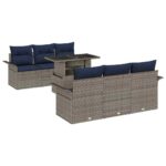 vidaXL Súprava záhradných pohoviek s vankúšom 7 pcs Sivá Poly Ratan – Obrázok 2