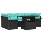 vidaXL Súprava záhradných pohoviek s vankúšom 7 pcs Čierna Poly Ratan – Obrázok 2