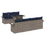 vidaXL Súprava záhradných pohoviek s vankúšom 8 pcs Sivá Poly Ratan – Obrázok 2