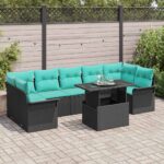 vidaXL Súprava záhradných pohoviek s vankúšom 8 pcs Čierna Poly Ratan