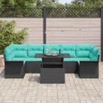 vidaXL Súprava záhradných pohoviek s vankúšom 8 pcs Čierna Poly Ratan – Obrázok 3
