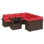 vidaXL Súprava záhradných pohoviek s vankúšom 9 pcs Hnedá Poly Ratan – Obrázok 2