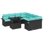 vidaXL Súprava záhradných pohoviek s vankúšom 9 pcs Čierna Poly Ratan – Obrázok 2