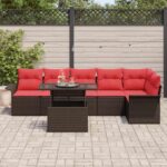 vidaXL Súprava záhradných pohoviek s vankúšom 7 pcs Hnedá Poly ratan – Obrázok 3