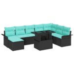 vidaXL Súprava záhradných pohoviek s vankúšom 9 pcs Čierna Poly Ratan – Obrázok 2