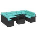 vidaXL Súprava záhradných pohoviek s vankúšom 10 pcs Čierna Poly Ratan – Obrázok 2