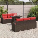 vidaXL Súprava záhradných pohoviek s vankúšom 7 pcs Hnedá Poly Ratan – Obrázok 3