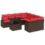 vidaXL Súprava záhradných pohoviek s vankúšom 9 pcs Hnedá Poly Ratan – Obrázok 2