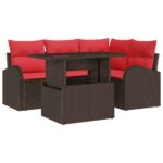 vidaXL Súprava záhradných pohoviek s vankúšom 5 pcs Hnedá Poly ratan – Obrázok 2