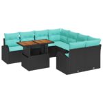 vidaXL Súprava záhradných pohoviek s úložiskom 9 pcs Čierna Poly ratan – Obrázok 2