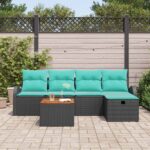 vidaXL Súprava záhradných pohoviek s vankúšom 6 pcs Čierna Poly ratan – Obrázok 3