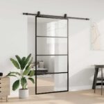 vidaXL Posuvné dvere so sadou kovania, čierne 102,5x205 cm, ESG sklo – Obrázok 3