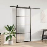 vidaXL Posuvné dvere so sadou kovania, čierne 102,5x205 cm, ESG sklo – Obrázok 3