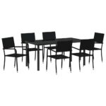 vidaXL Záhradný jedálenský set s vankúšom 7 pcs Čierna polyratan – Obrázok 2