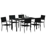 vidaXL Záhradný jedálenský set s vankúšom 7 pcs Čierna polyratan – Obrázok 3