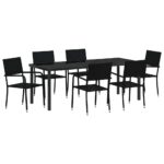 vidaXL Záhradný jedálenský set s vankúšom 7 pcs Čierna polyratan – Obrázok 2