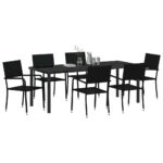 vidaXL Záhradný jedálenský set s vankúšom 7 pcs Čierna polyratan – Obrázok 3