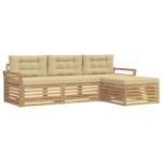 vidaXL Záhradná súprava gaučov 4 pcs Biela a béžová – Obrázok 2