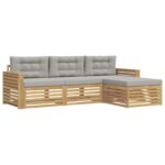 vidaXL Záhradná súprava gaučov 4 pcs Biela a svetlosivá – Obrázok 2