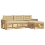vidaXL Záhradná súprava gaučov 4 pcs Biela a béžová – Obrázok 2