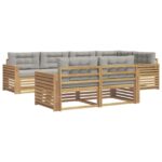 vidaXL Záhradná súprava gaučov 7 pcs Biela a svetlosivá – Obrázok 2