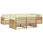 vidaXL Záhradná súprava gaučov 7 pcs Biela a krémová – Obrázok 2