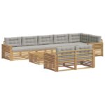 vidaXL Záhradná súprava gaučov 9 pcs Biela a svetlosivá – Obrázok 2
