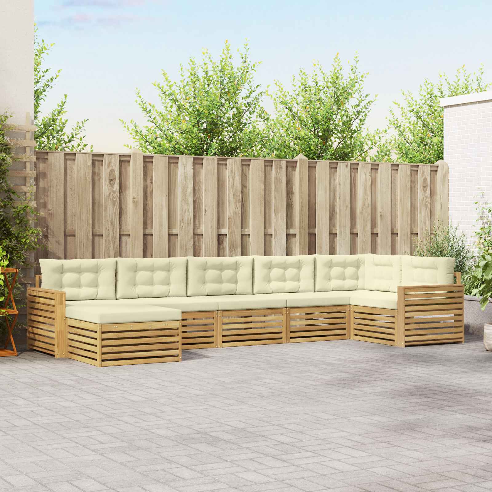 3390850_1.jpg vidaXL Záhradná súprava gaučov s vankúšom 7 pcs Biela a krémová – Obrázok 1