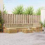 vidaXL Záhradná súprava gaučov s vankúšom 8 pcs Biela a béžová