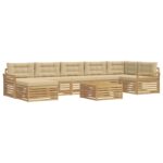 vidaXL Záhradná súprava gaučov s vankúšom 8 pcs Biela a béžová – Obrázok 2